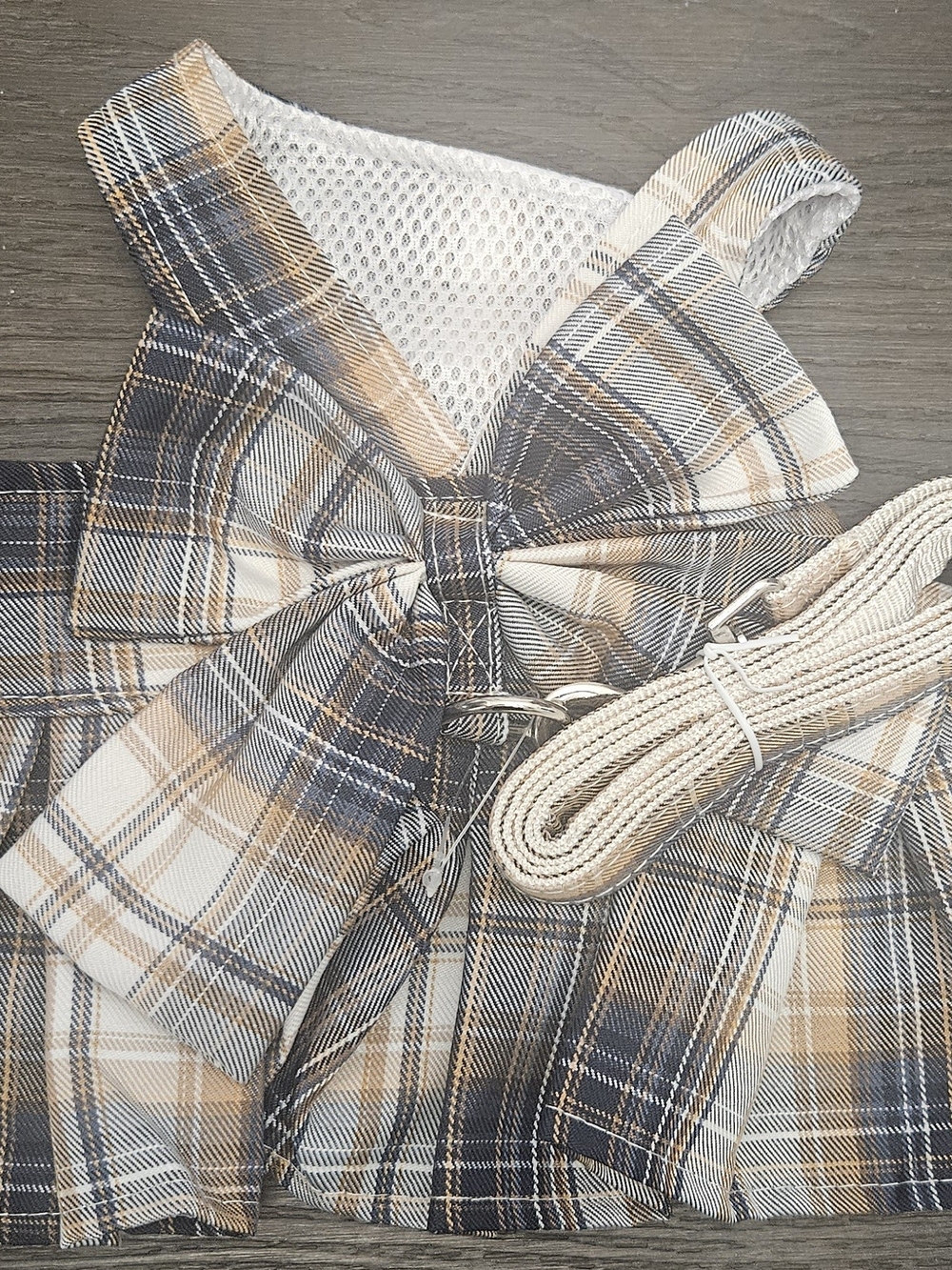 Plaid Dog Harness Dress with Matching Leash – Size L
